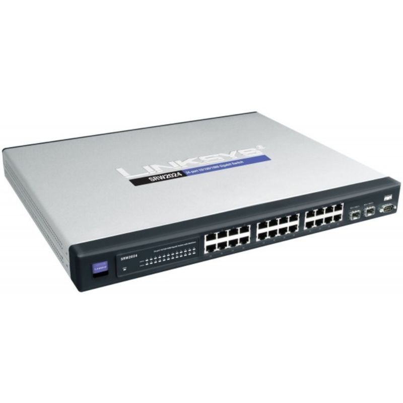 Cisco SG350-28 switch with (24) 10/100/1000 Ethernet ports and (2) SFP Ports